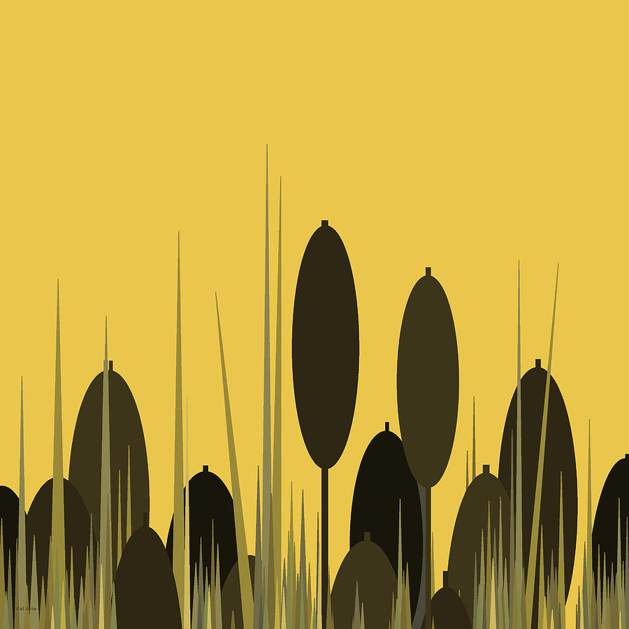 Cattails and Yellow Sky Digital Art by Val Arie