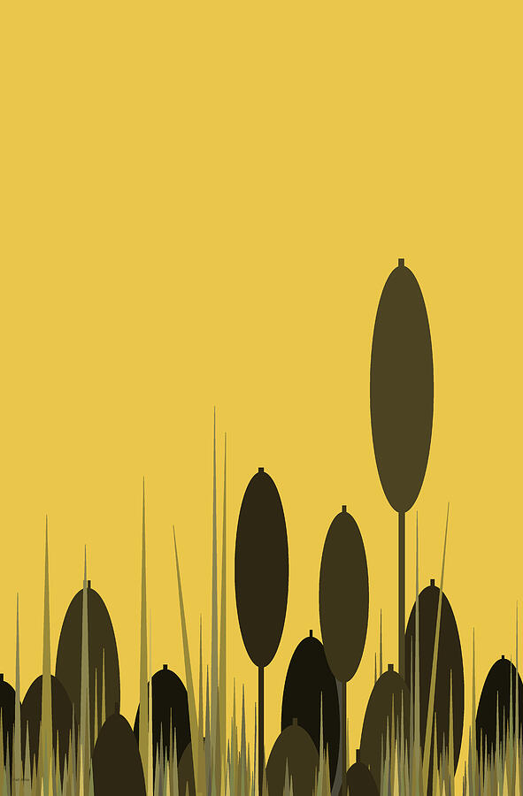 Cattails in a Yellow Sky Digital Art by Val Arie