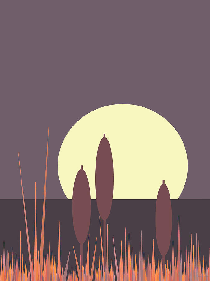 Cattails in the Moonlight Digital Art by Val Arie