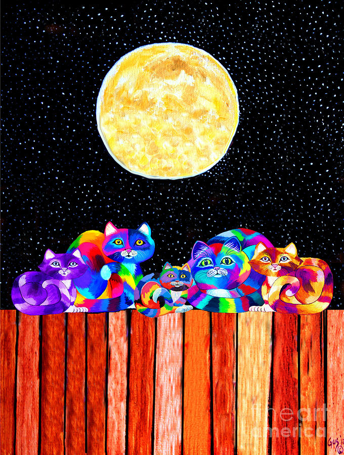 Cat Mixed Media - Catting in the Moonlight by Nick Gustafson