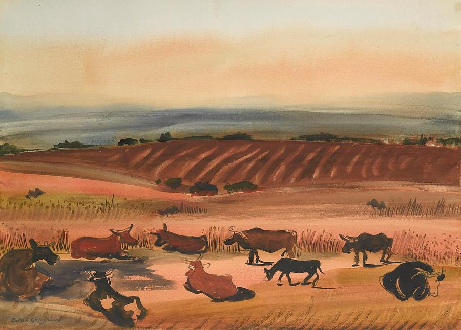 Cattle at Rest Painting by Boris Dmitrievich Grigoriev