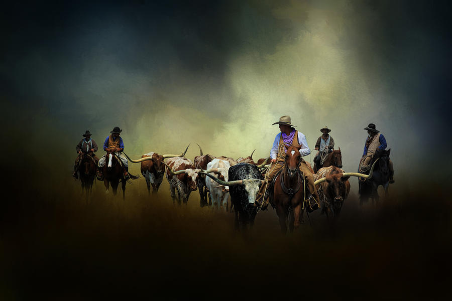 Horse Photograph - Cattle Drive at Dawn by David and Carol Kelly