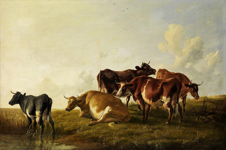 Thomas Sidney Cooper Painting - Cattle in the Pasture by Thomas Sidney Cooper