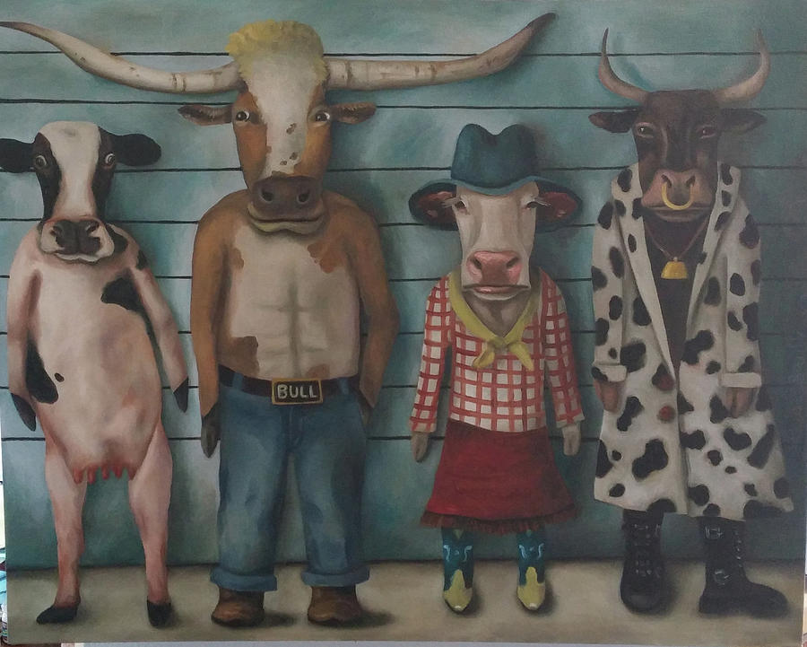 Cattle Line Up Painting by Leah Saulnier The Painting Maniac