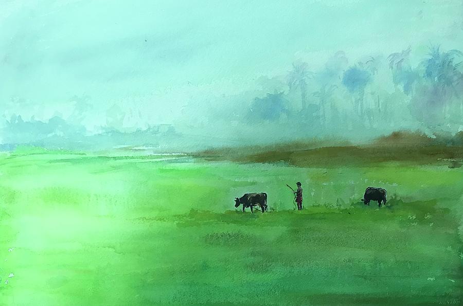 Cattle On The Field. Painting by George Jacob