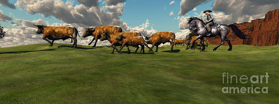 Animal Painting - Cattle Roundup by Corey Ford