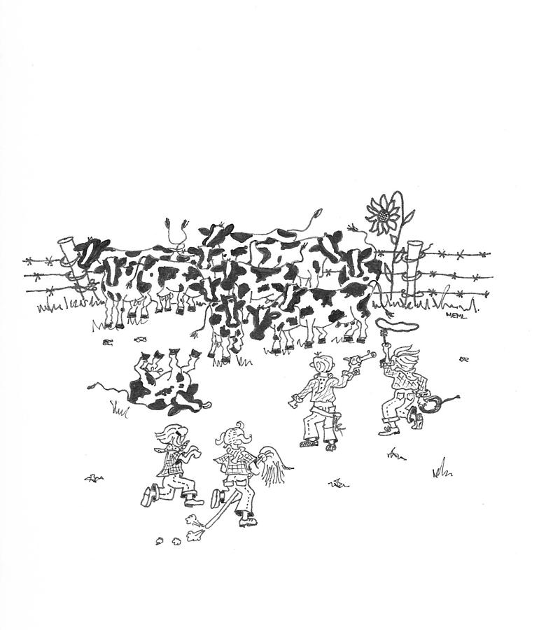 Cattle Rustlers Drawing by Mary Ellen Mueller Legault
