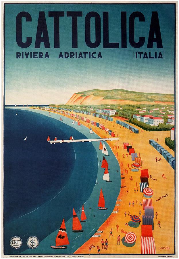 Cattolica, Riviera, Adriatica, Italia - Retro Travel Poster - Vintage Poster Mixed Media
