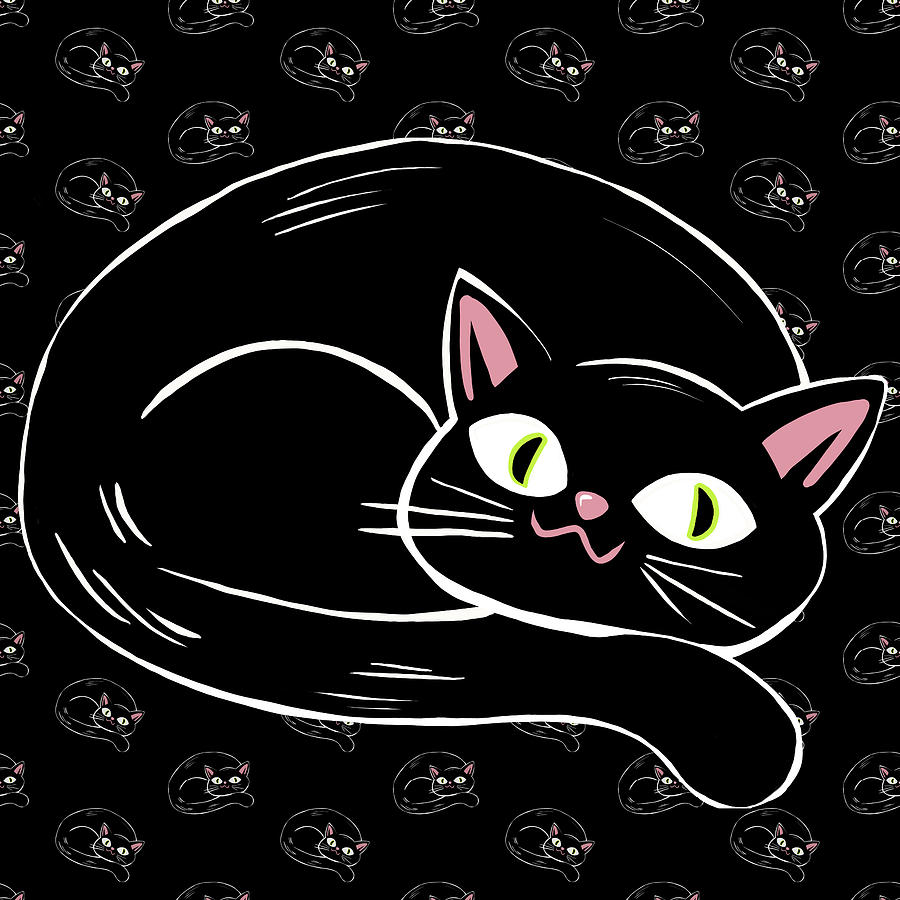 Halloween Painting - Cattywampus Black Cat Pattern by Little Bunny Sunshine