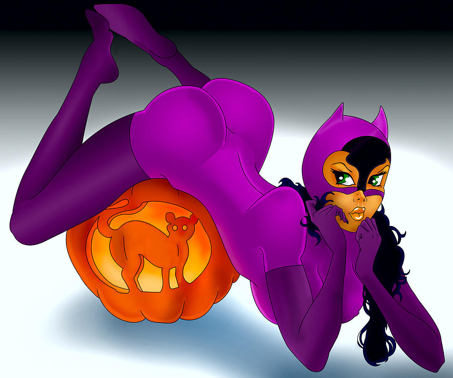 Halloween Painting - Catwoman Happy Halloween by Lynn Rider Halloween Painting - Catwoman Happy Halloween by Lynn Rider