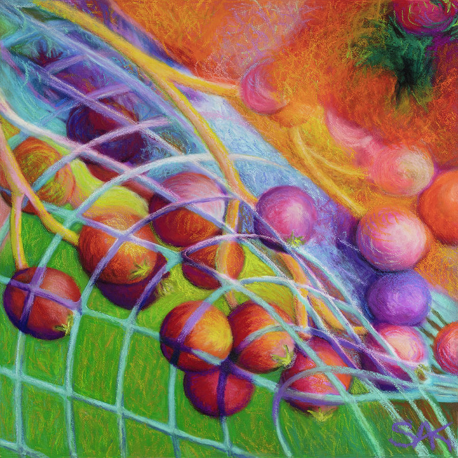 Caught in a Web Between Time and Space, Berries in a Net Pastel by Sheryl Karas