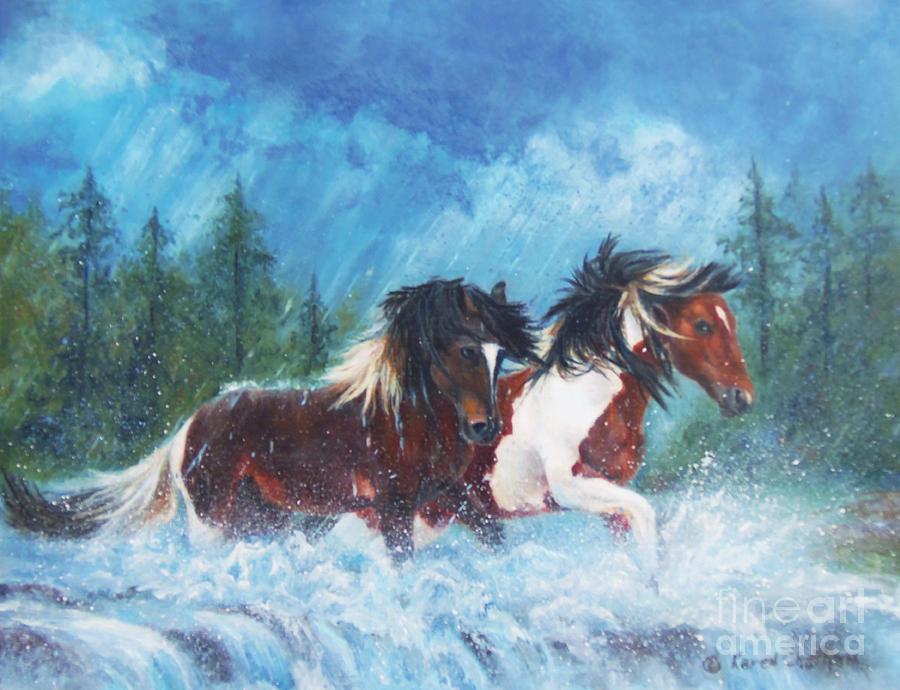 Wild Mustangs Painting - Caught In The Rain  by Karen Kennedy Chatham