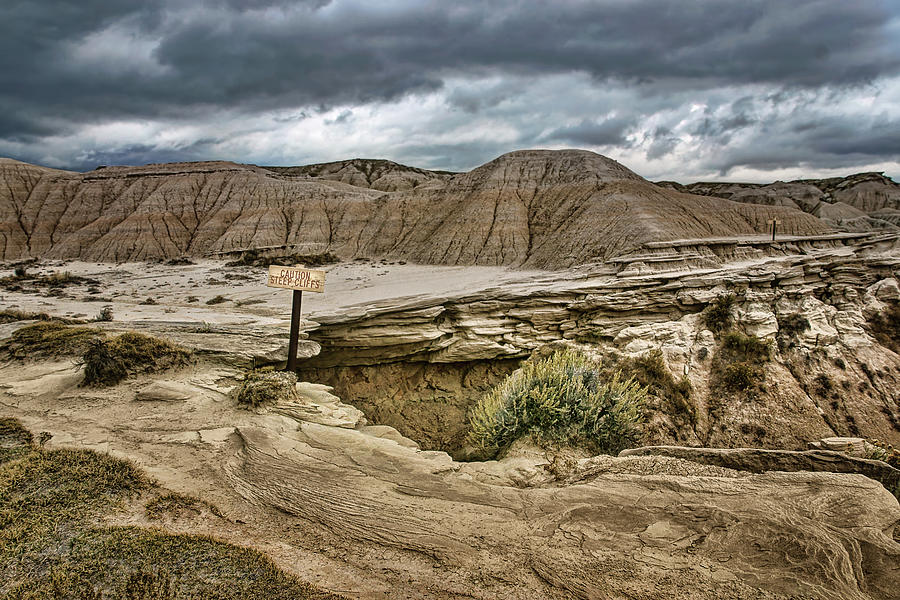 Caution - Steep Cliffs - Toadstool Geologic Park Photograph by Nikolyn McDonald