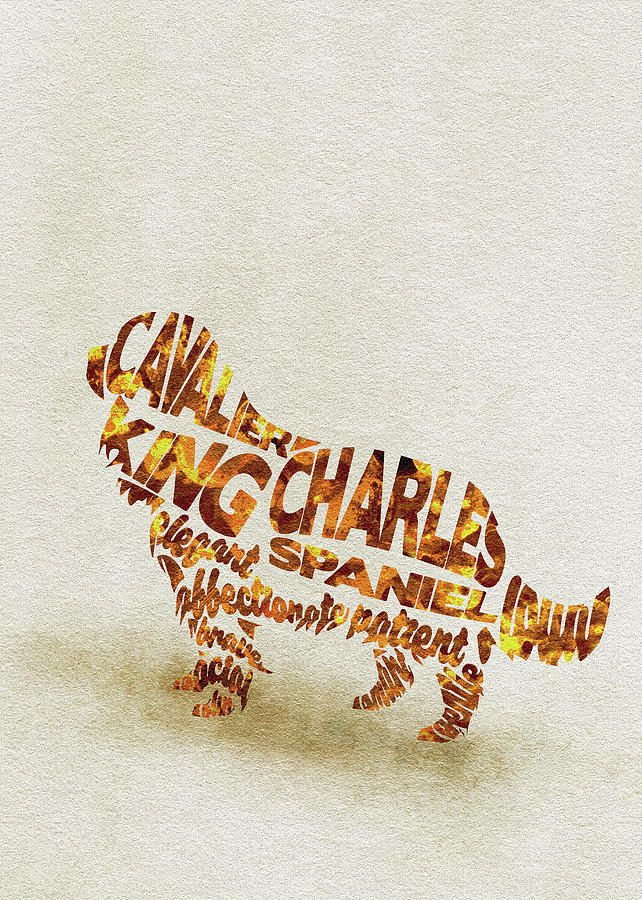 Cavalier King Charles Spaniel Watercolor Painting / Typographic Art Painting by Inspirowl Design