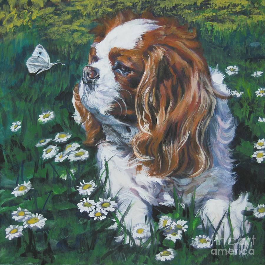 Butterfly Painting - Cavalier King Charles Spaniel with butterfly by Lee Ann Shepard