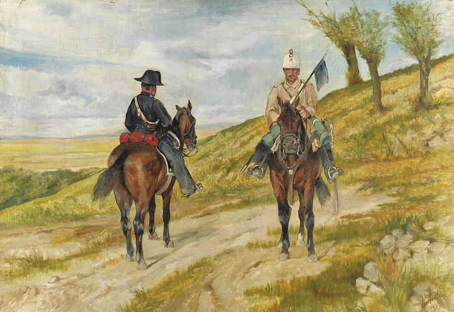 Cavalleggero e carabiniere a cavallo Painting by Giovanni Fattori