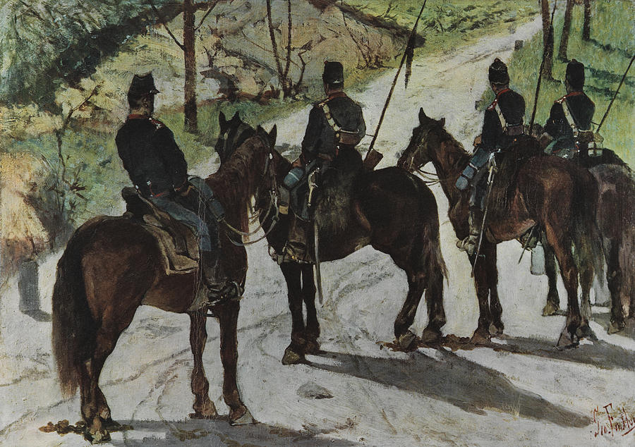 Giovanni Fattori Painting - Cavalrymen on reconnaissance by Giovanni Fattori