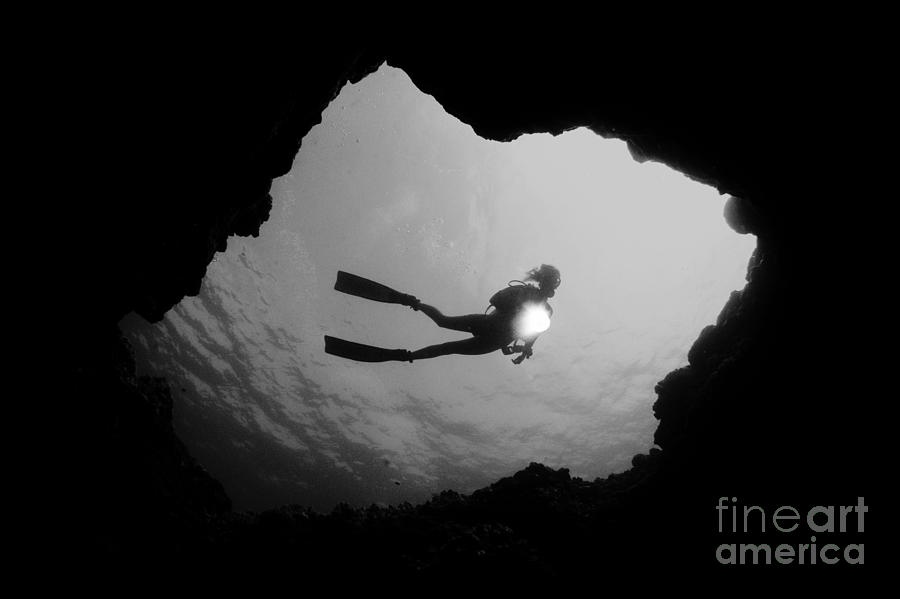 Cave Diver - BW Photograph by Dave Fleetham - Printscapes