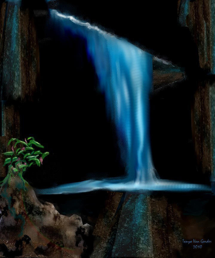 Waterfall Digital Art - Cave Waterfall by Tanya Van Gorder