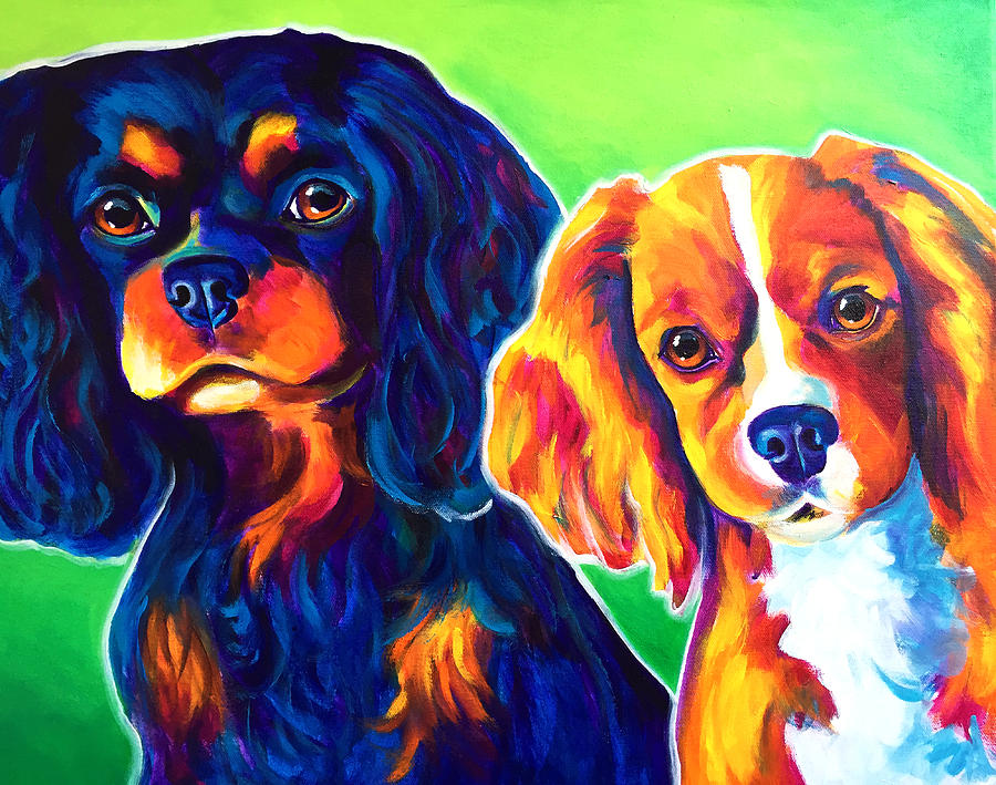 Cavelier King Charles Spaniels - Saffy and Duck Painting by Dawg Painter