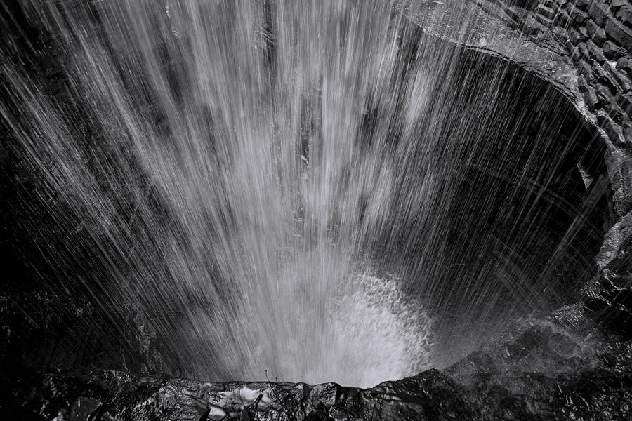 Waterfall Photograph - Cavern Cascade - Black and White by Stephen Stookey