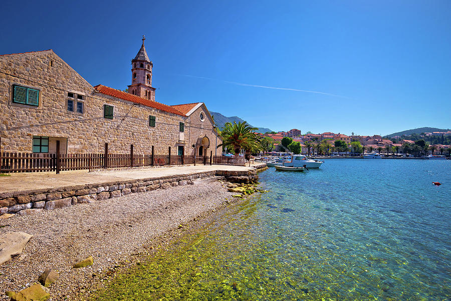 Cavtat beach and waterfront church view Photograph by Brch Photography