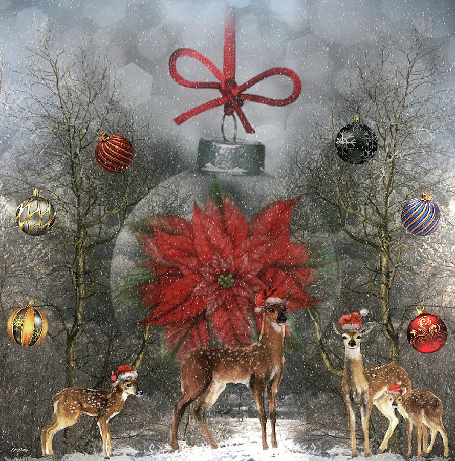 Deer Mixed Media - Christmas In The Woods by Gayle Berry