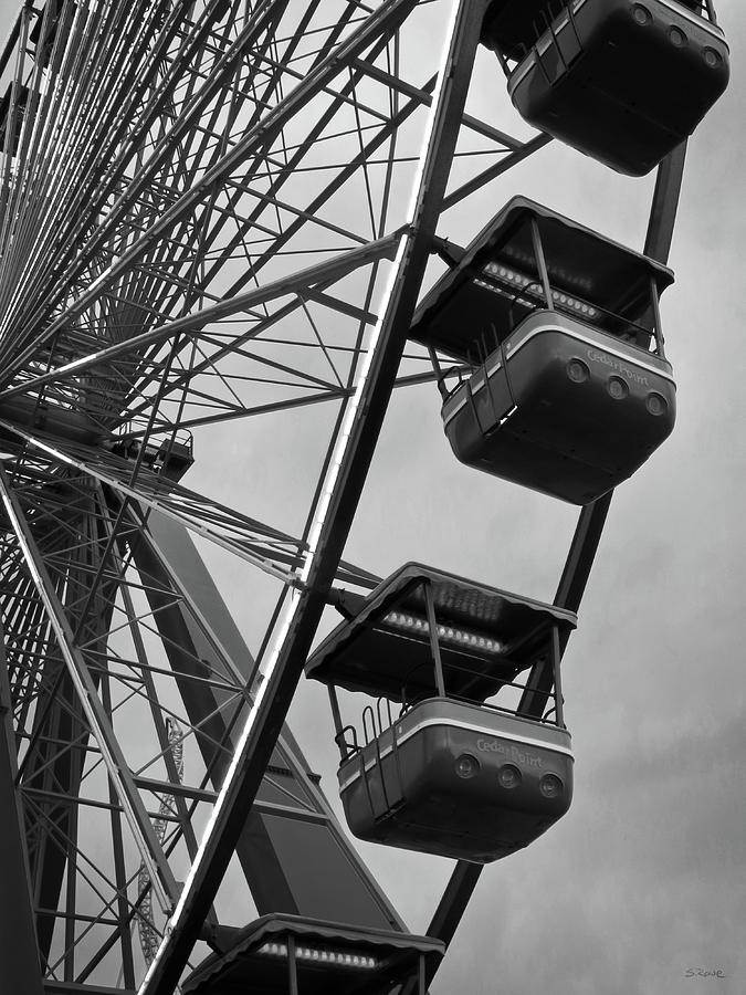Cedar Point - Giant Wheel Cabins BW Photograph by Shawna Rowe
