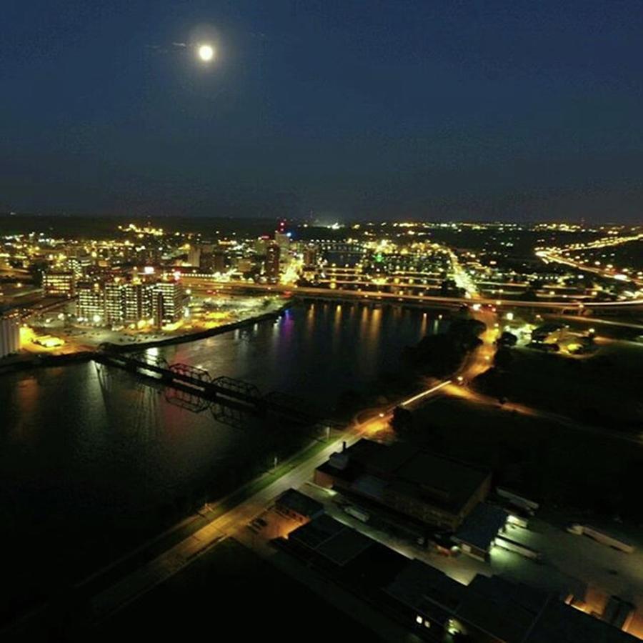 Iowa Photograph - Cedar Rapids From The Sky At Night by Jonathan Segal