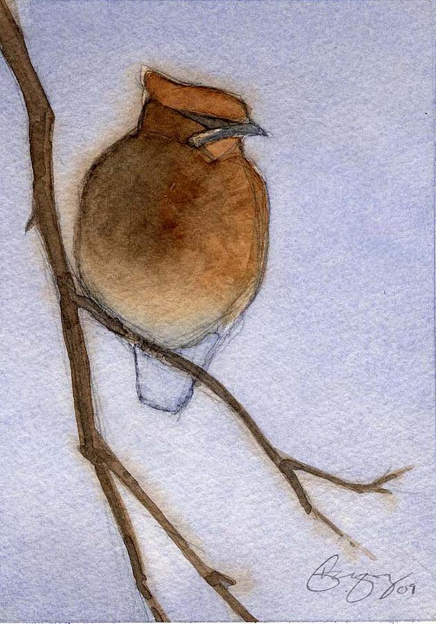 Bird Painting - Cedar Waxwing by Greg Marquez