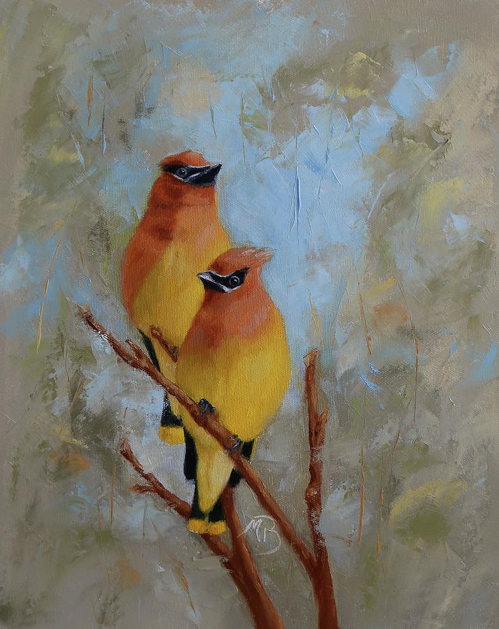 Cedar Waxwings Painting by Monica Burnette