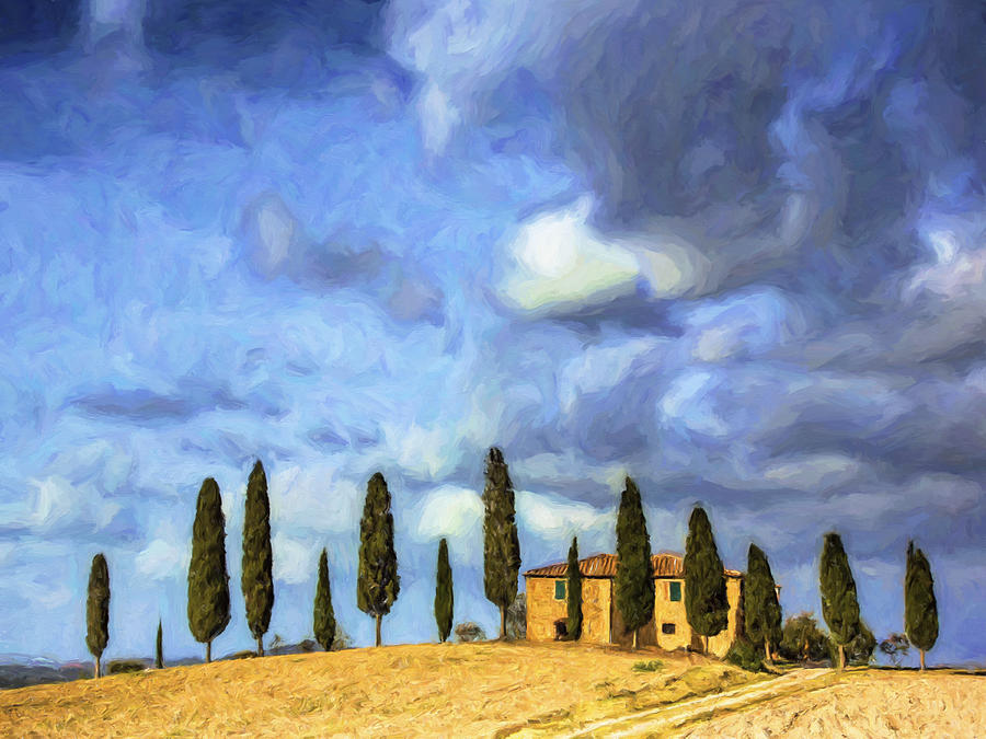 Cedars and Tuscan Villa Painting by Dominic Piperata