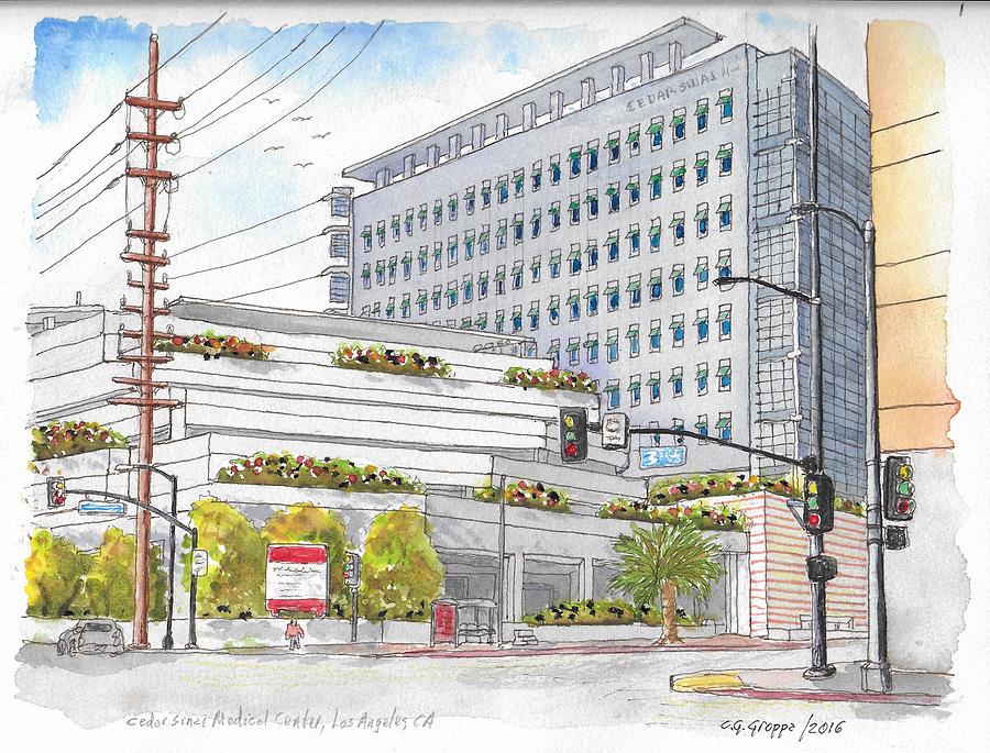 Cedars-Sinai Medical Center, 3rd and San Vicente, West Hollywood, CA Painting by Carlos G Groppa