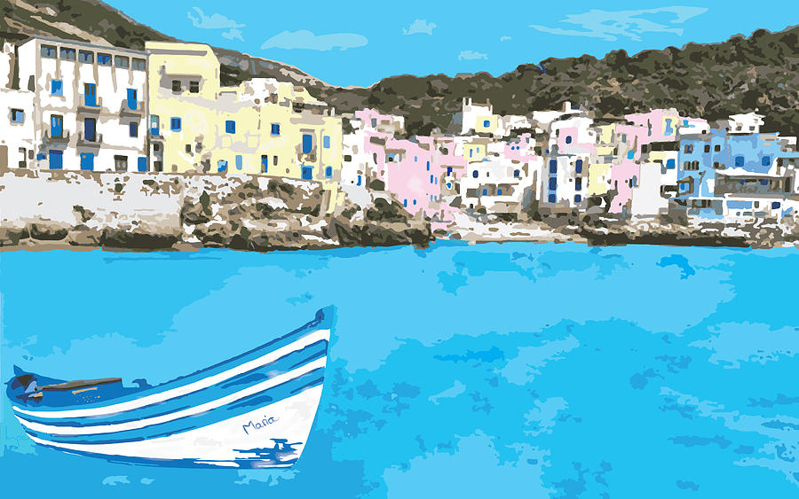 Boat Digital Art - Cefalu Sicily Italy with Fishing Boat by Inge Lewis