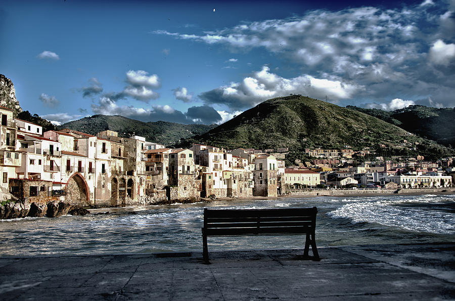 Cefalu with Sea Bench Photograph by Patrick Boening
