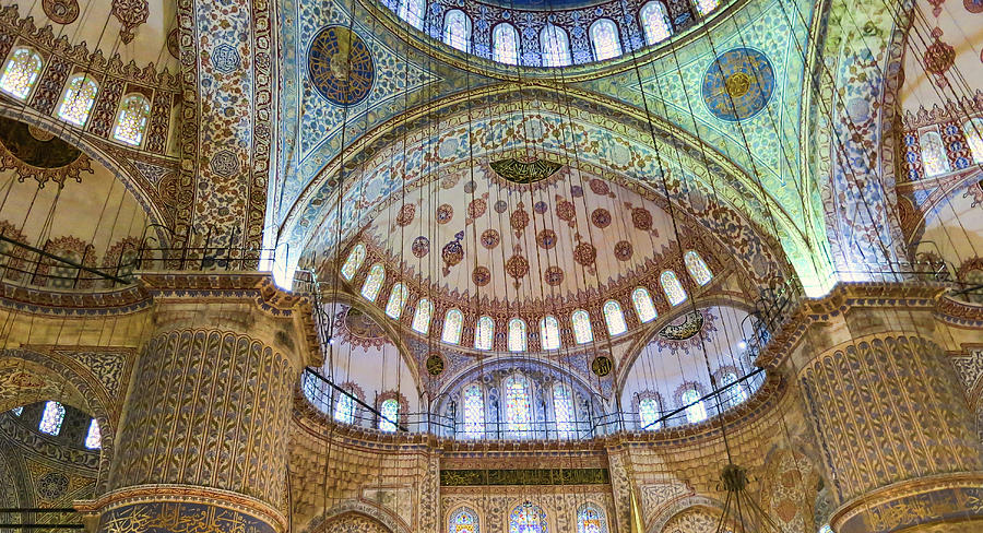 Byzantine Photograph - Ceiling of Blue Mosque by Phyllis Taylor