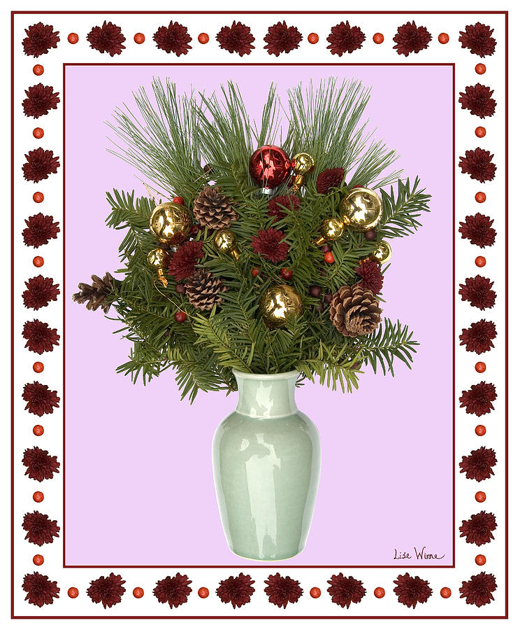 Celadon Vase with Christmas Bouquet Digital Art by Lise Winne
