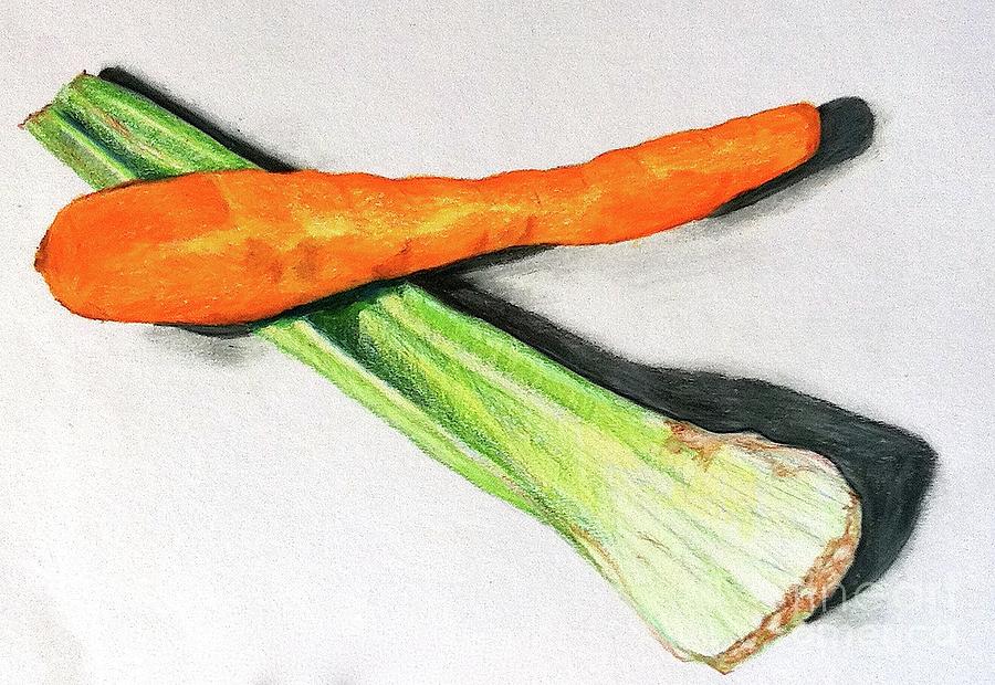 Celery and Carrot together Drawing by Sheron Petrie