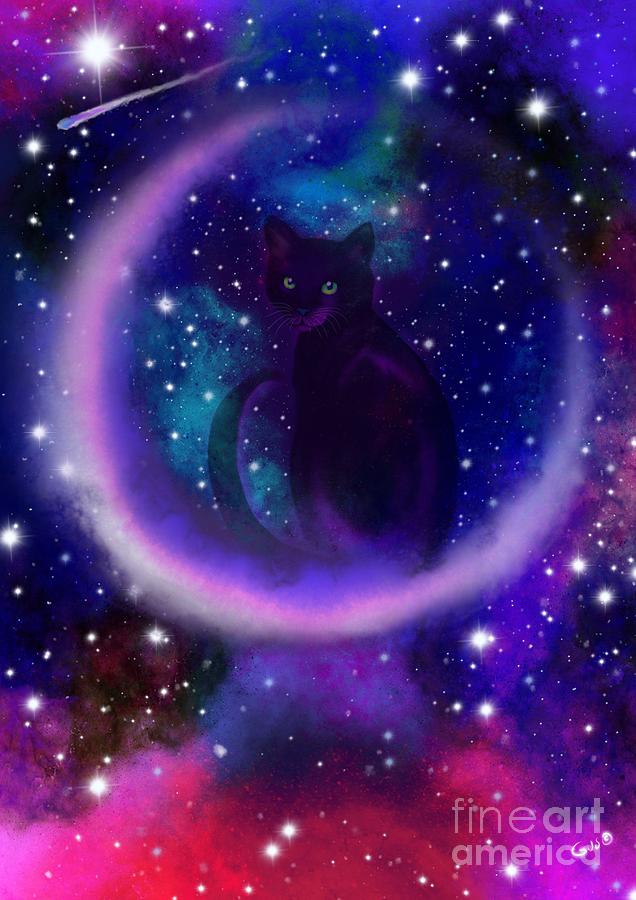 Celestial Crescent Moon Cat  Painting by Nick Gustafson