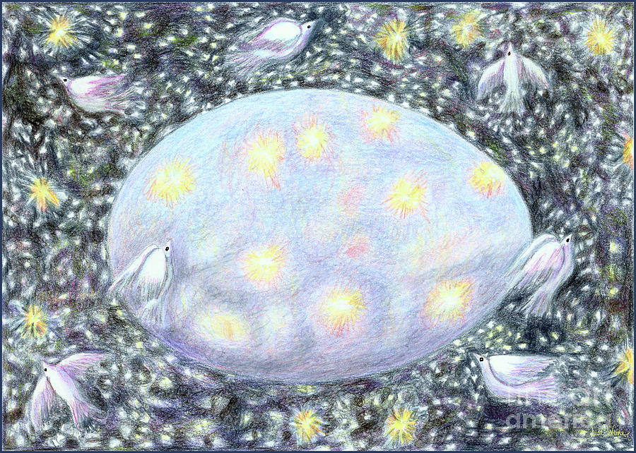 Celestial Egg Mixed Media by Lise Winne