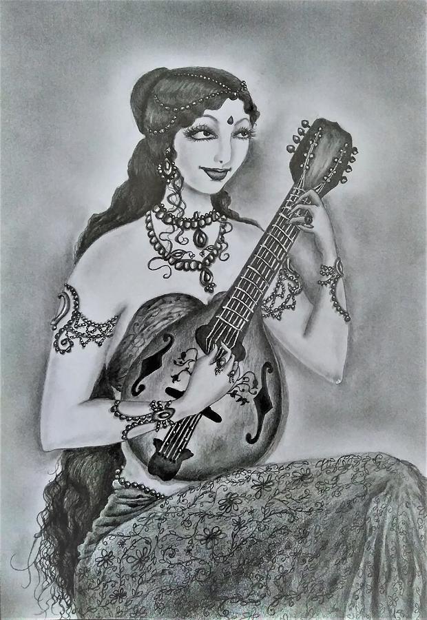 Celestial Musician Drawing by Tara Krishna