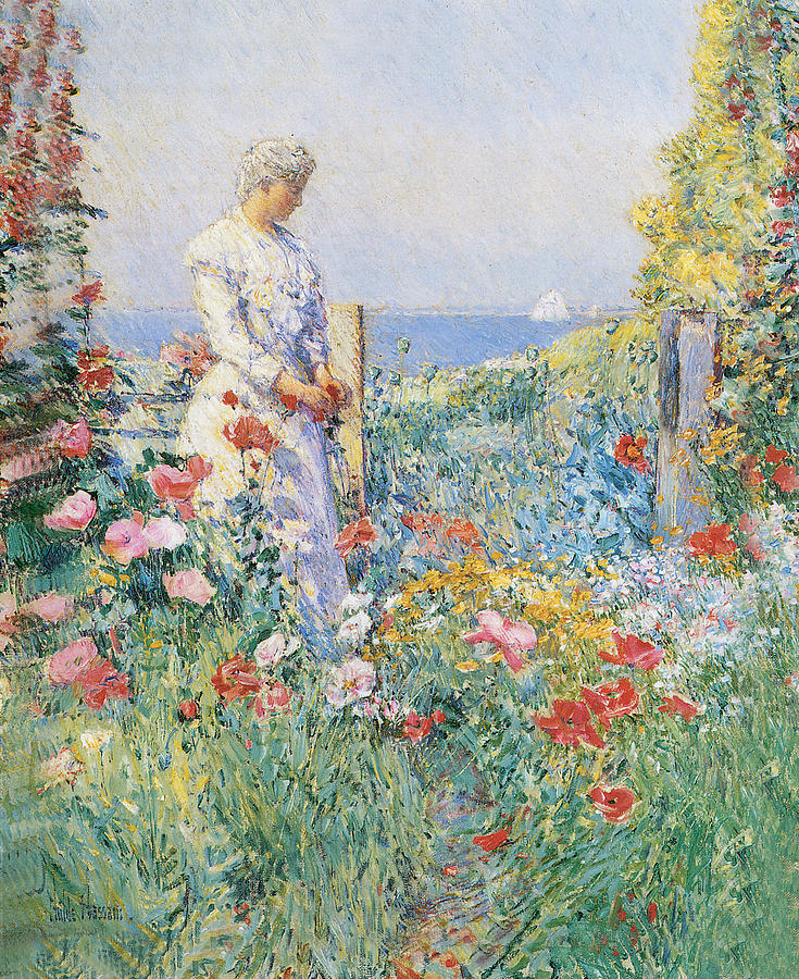 Flower Painting - Celia Thaxter in Her Garden by Frederick Childe Hassam