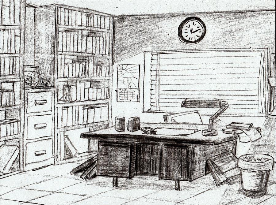 Office Drawing - Celines Office by Kenya Thompson