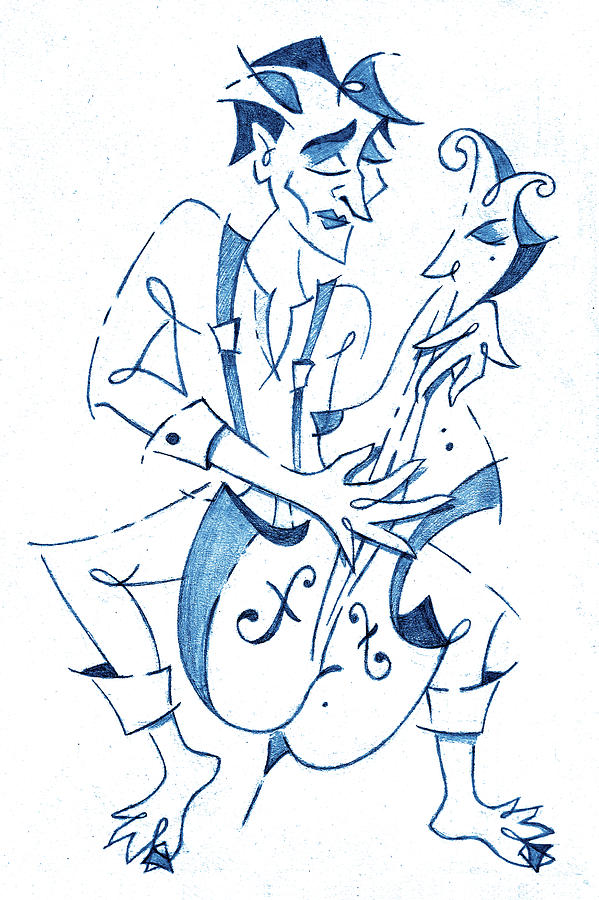 Cellist Music Player- Sketchbook Blue Pencil Drawing Drawing by Arte Venezia