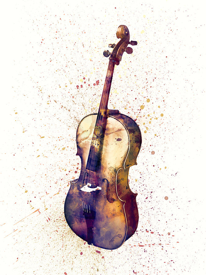Cello Abstract Watercolor Digital Art by Michael Tompsett