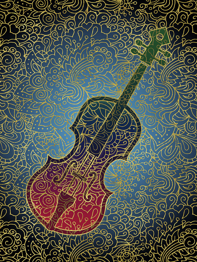 Cello Colorful Gold Digital Art By Flo Karp 1966