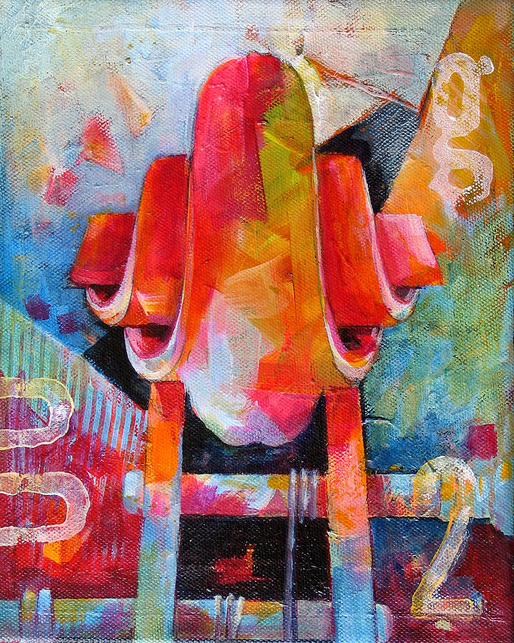 Musical Instrument Painting - Cello Head in Blue and Red by Susanne Clark
