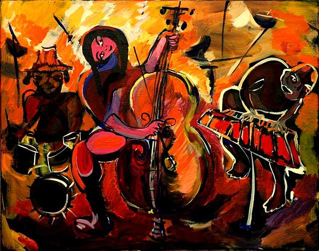 Musician Painting - Cello Players by Andreea Allman