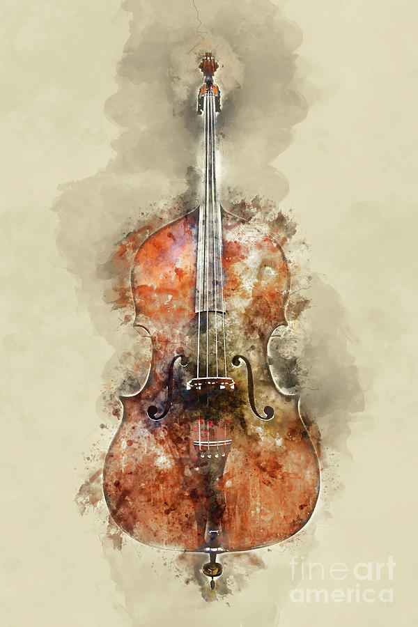 Bass Painting - Cello watercolor by Delphimages Photo Creations