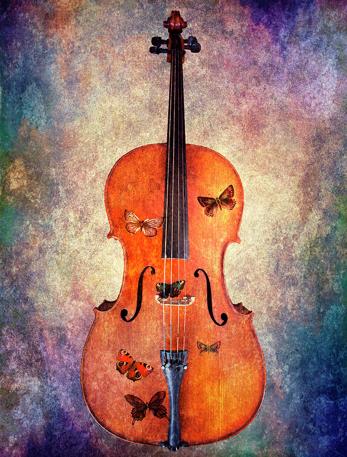 Cello with butterflies Digital Art by Michele Cornelius